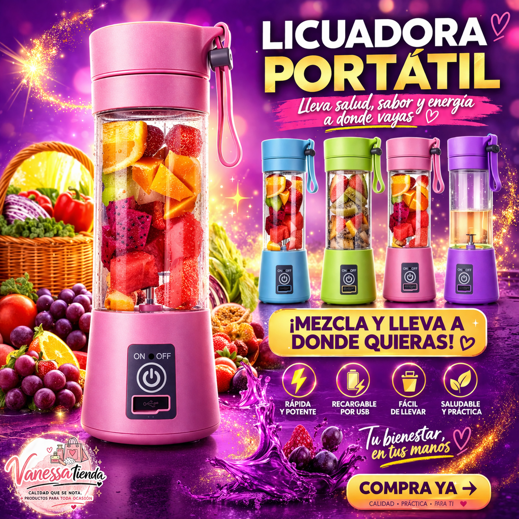 Mini Licuadora Portátil Recargable 380ml – Batidos en 40 Segundos