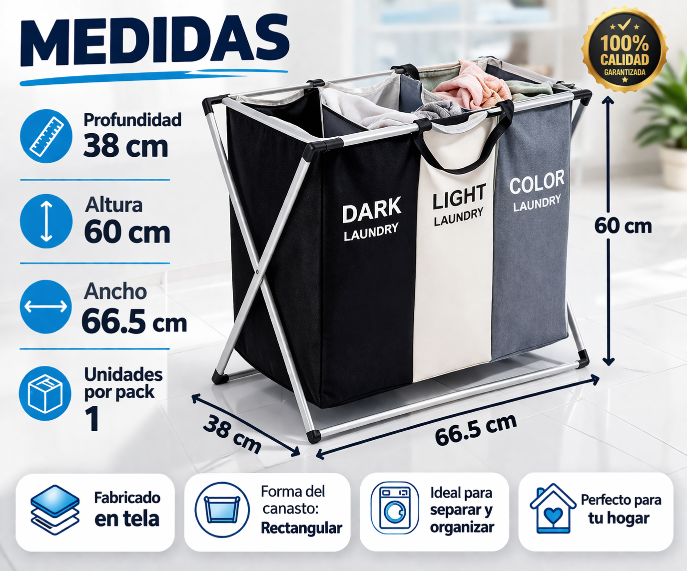 Cesta Organizadora de Ropa 3 en 1 – Clasifica Fácil y Rápido 💎