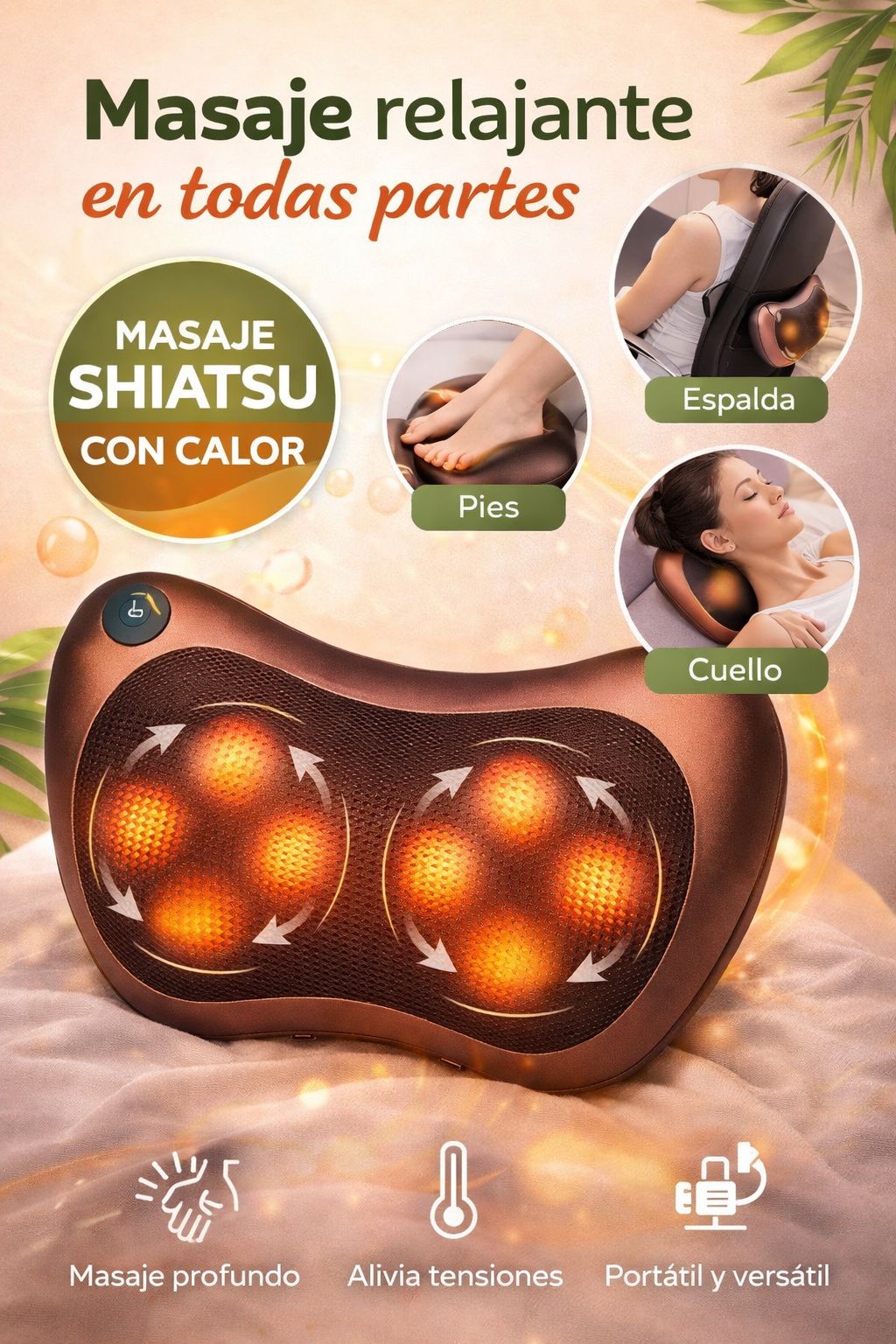 Almohada de Masaje Profundo Terapéutico con Calor – Relajación Total en Casa ✨
